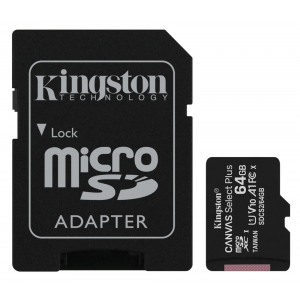 Карта памяти Kingston MicroSDXC 64GB Canvas Select Plus 100 МБ/с U1 A1 (с адаптером) SDCS2/64GB