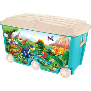 Ящик для игрушек Бытпласт на колесах, с декором, 66,5 л 685х395х385 мм, голубой