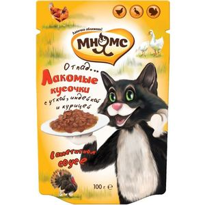 Паучи Мнямс Лакомые кусочки с уткой индейкой и курицей в аппетитном соусе для кошек
