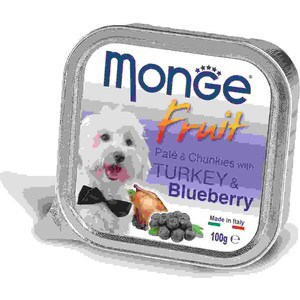 Консервы Monge Dog Fruit Pate and Chunkies with Turkey & Blueberry паштет и кусочки с индейкой и черникой для собак 100г