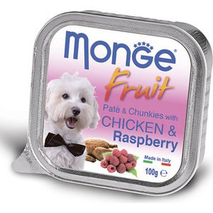 Консервы Monge Dog Fruit Pate and Chunkies with Chicken & Raspberry паштет и кусочки с курицей и малиной для собак 100г