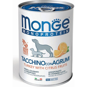 Консервы Monge Dog Monoproteico Fruits Pate Turkey, Rice & Citrus паштет из индейки с рисом и цитрусовыми для собак 400г