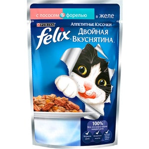 Паучи Felix Двойная вкуснятина аппетитные кусочки в желе с лососем&форелью для кошек