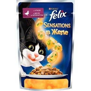 Корм для кошек Felix Sensations с уткой в желе со шпинатом Nestle