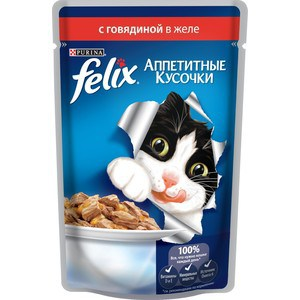 Корм для кошек Felix Аппетитные кусочки с говядиной в желе Nestle
