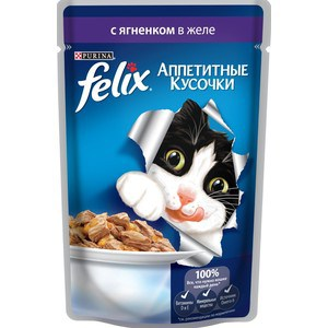 Корм для кошек Felix Аппетитные кусочки с ягненком в желе Nestle