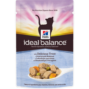 Корм влажный Hill's Ideal Balance для кошек от 1 года до 7 лет, с аппетитной форелью, 12 шт по 85 г 1002612
