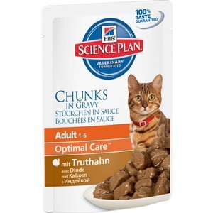 Паучи Hill's Science Plan Optimal Care Adult Turkey Chuks in Gravy с индейкой кусочки в подливке для кошек
