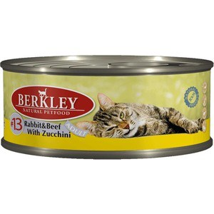 Консервы Berkley Adult Rabbit&Beef with Zucchini 13 с кроликом говядиной и цукини для взрослых кошек