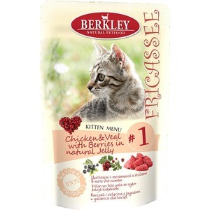 Паучи Berkley Fricasse Kitten Menu Chicken&Veal with Berries in natural Jelly № 1 с цыпленком,телятиной и ягодами в желе
