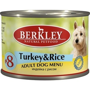 Консервы Berkley Adult Dog Menu Turkey&Rice № 8 с индейкой и рисом для взрослых собак 200гр (75004)