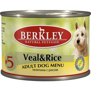 Консервы Berkley Adult Dog Menu Veal&Rice № 5 с телятиной и рисом для взрослых собак 200г (75008)