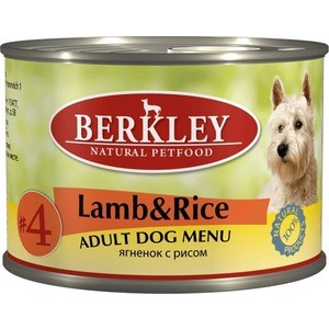 Консервы Berkley Adult Dog Menu Meat № 4 с ягненком и рисом для взрослых собак 200г (75009)