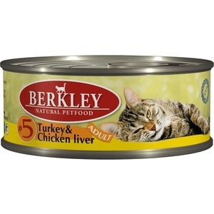 Консервы Berkley Adult Turkey&Chicken Liver 5 с индейкой и куриной печенью для взрослых кошек