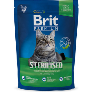 Сухой корм Brit Premium Cat Sterilized с курицей в соусе и куриной печенью для стерилизованных кошек