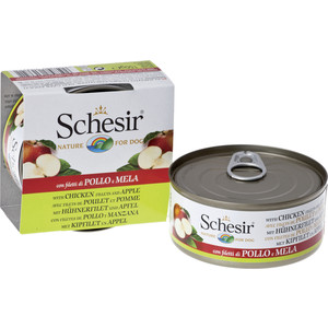 Консервы Schesir Nature for Dog Chicken Fillets & Apple кусочки в желе с куриным филе и яблоком для собак 150г (С372)