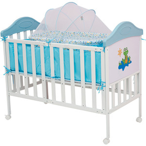 Кроватка BabyHit Sleepy compact Белый с голубым, с динозавриком на торце SLEEPY COMPACT BLUE