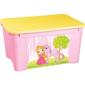 Ящик для игрушек Бытпласт 555х390х290 мм с аппликацией (розовый) (43137760597)