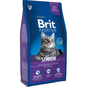 Сухой корм Brit Premium Cat Senior с курицей и печенью для пожилых кошек 1,5кг (513321)
