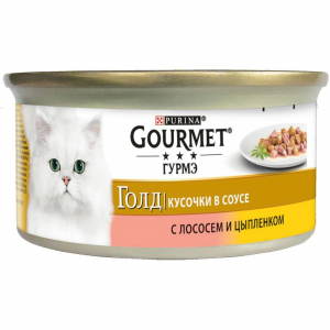 Корм для кошек GOURMET Gold Лосось и цыпленок кусочки в соусе 85г