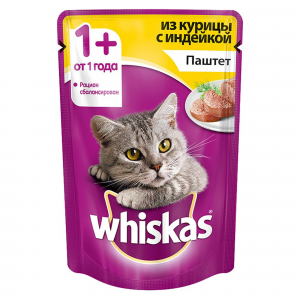 Корм для кошек Whiskas от 1 года паштет с индейкой