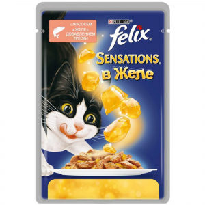 Корм для кошек FELIX Sensation Лосось в желе с добавлением трески