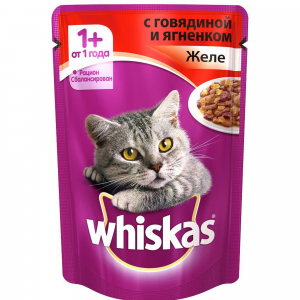 Корм для кошек Whiskas от 1 года желе с говядиной и ягненком