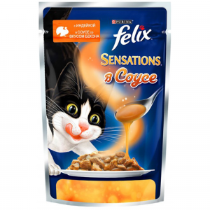 Корм для кошек FELIX Sensation Индейка в соусе со вкусом бекона
