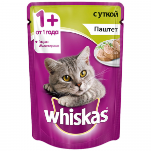 Корм для кошек Whiskas для кошек от 1 года, паштет с уткой, 85г