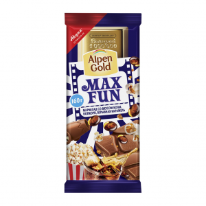 Шоколад молочный Alpen Gold Max Fun с мармеладом со вкусом колы, попкорн и взрывной карамелью 160 г