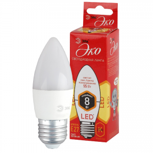 Лампа светодиодная ЭРА E27 8W 2700K ECO LED B35-8W-827-E27