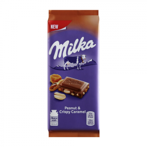 Шоколад Milka молочный с арахисом, кусочками хрустящей карамели, рисовыми шариками и кукурузными хлопьями