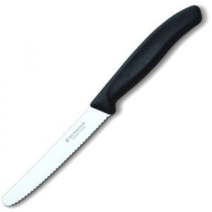 6.7833 Нож victorinox для резки и чистки овощей, лезвие волнистое с закруглённым кончиком 11 см, черный Victorinox