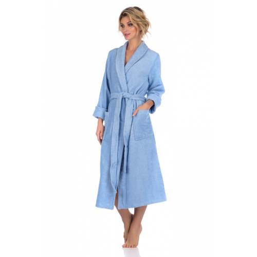 Классический банный женский халат из мягкой махровой ткани с легким массажирующим эффектом EvaTeks №701 Голубой