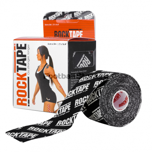 Rocktape Тейп RockTape Кинезиотейп Classic, 5см х 5м, черный логотип