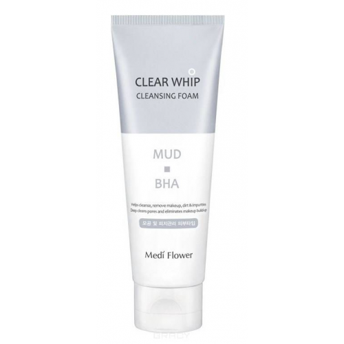 Medi Flower, Пенка для умывания с белой глиной и BHA кислотами Clear Whip Cleansing Foam Mud BHA, 120 мл