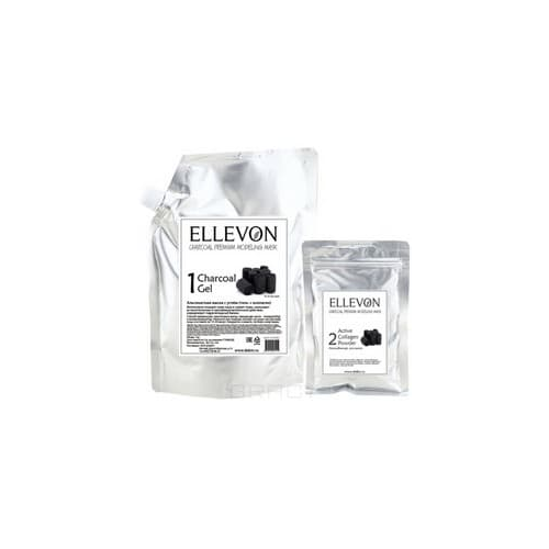 Ellevon, Альгинатная маска премиум с углем (гель + коллаген), 1000/100 мл