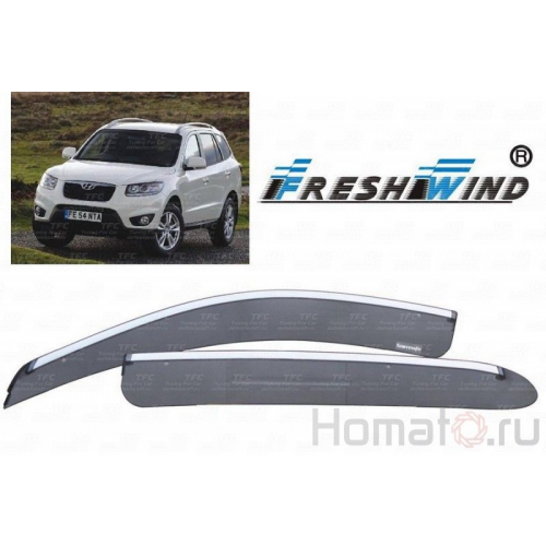 Дефлекторы окон Hyundai Santa Fe New : OEM Type с хромированным молдингом