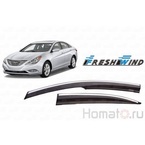Дефлекторы окон Hyundai Sonata YF i45 : OEM Type Mugen Style c хром молдингом