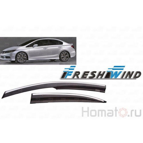 Дефлекторы окон Honda Civic IX 4D : OEM Type Mugen Style c хром молдингом