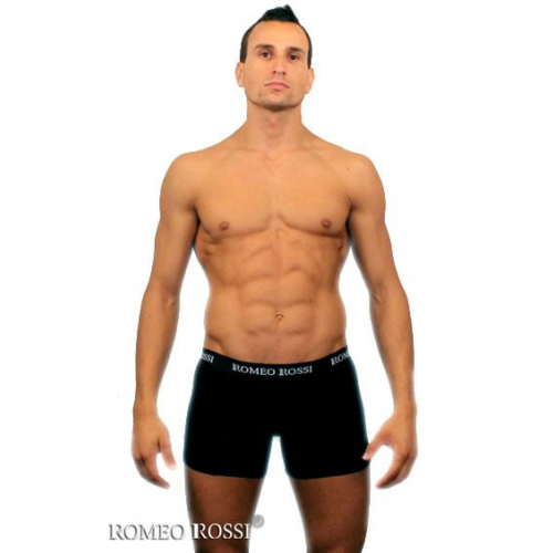 Мягкие удлиненные мужские трусы боксеры чёрного цвета Romeo Rossi Long boxers R7001-2