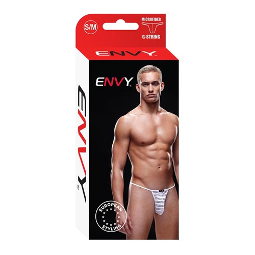 Еротичные полупрозрачные мужские трусы-стринги в белую полоску ENVY E021-WHTSM белый