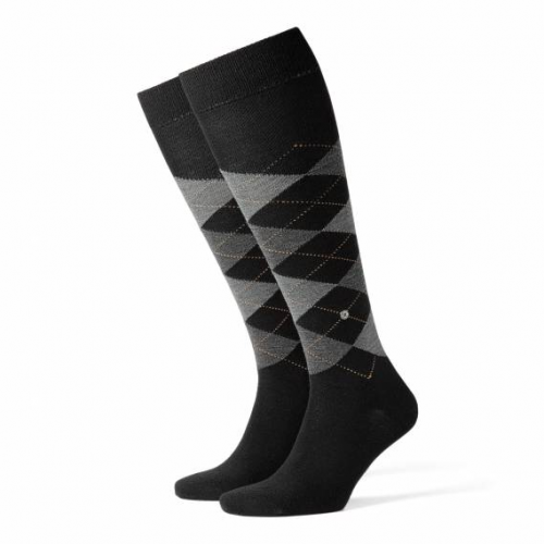 Удобные мужские гольфы из шерсти с узором черного цвета Falke 27082 Edinburgh (муж.) Черный 3000