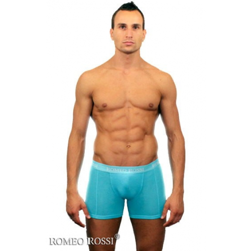 Нежные мужские удлиненные трусы боксеры бирюзового цвета Romeo Rossi Long boxers R7001-11