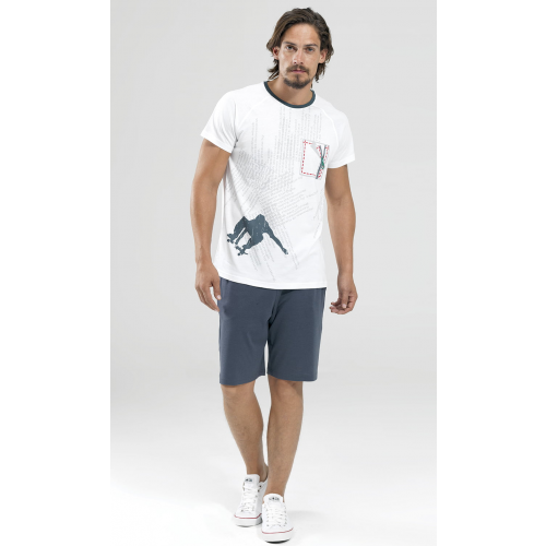 Белый летний мужской комплект для отдыха из хлопка (футболка, шорты) BlackSpade b7321