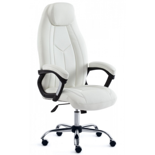 TetChair Кресло руководителя BOSS БОСС экокожа белая с перфорацией