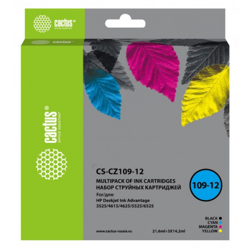 Картридж Cactus CS-CZ109-12 черный голубой желтый пурпурный набор совместимый HP DJ IA 3525, 5525, 4515, 4525