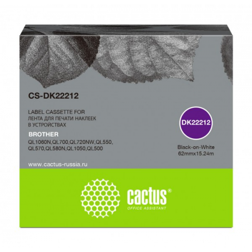 Картридж ленточный CACTUS CS-DK22212 черный Brother P-touch QL-500, QL-550, QL-700, QL-800