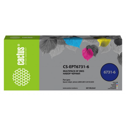 Чернила Cactus CS-EPT6731-6 T673 многоцветный набор 6x100мл для Epson L800, L810, L850, L1800