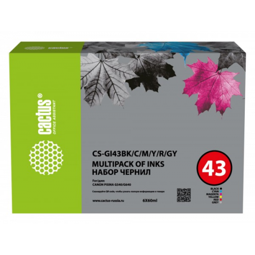 Чернила Cactus CS-GI43BKCMYRGY голубой пурпурный желтый черный 6x60мл для Canon Pixma G640 G540